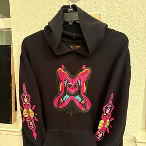 Skate Wear, Snowboarding  & Street Wear Black Hoodie with Neon Skull by Vitriol